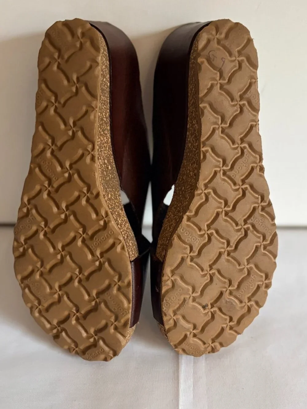 Yokono Spain Brown Leather Cross Over Strap Slide Boho Cork Wedge Sandle Sz 8
